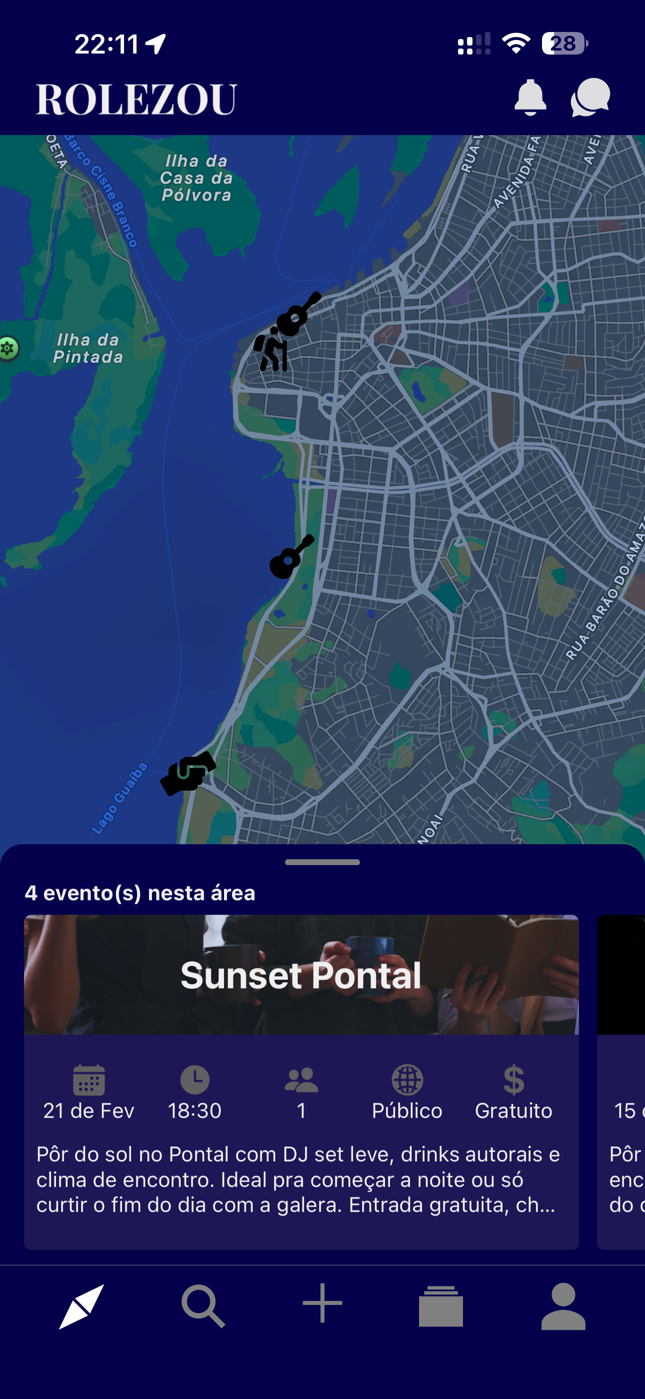 Mapa de eventos pela cidade